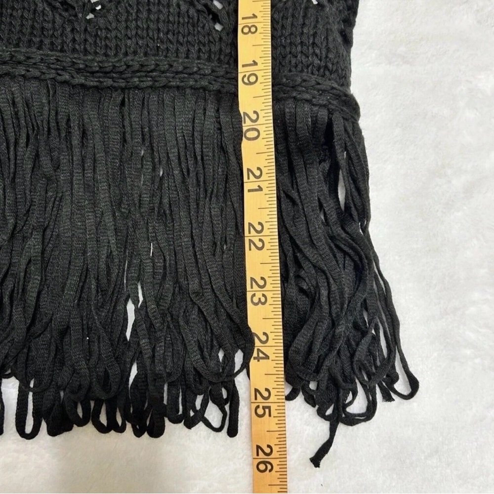New Zara Boho Open Crochet Fringe Hem Black Festival Top Women's Size Medium - Picture 7 of 7